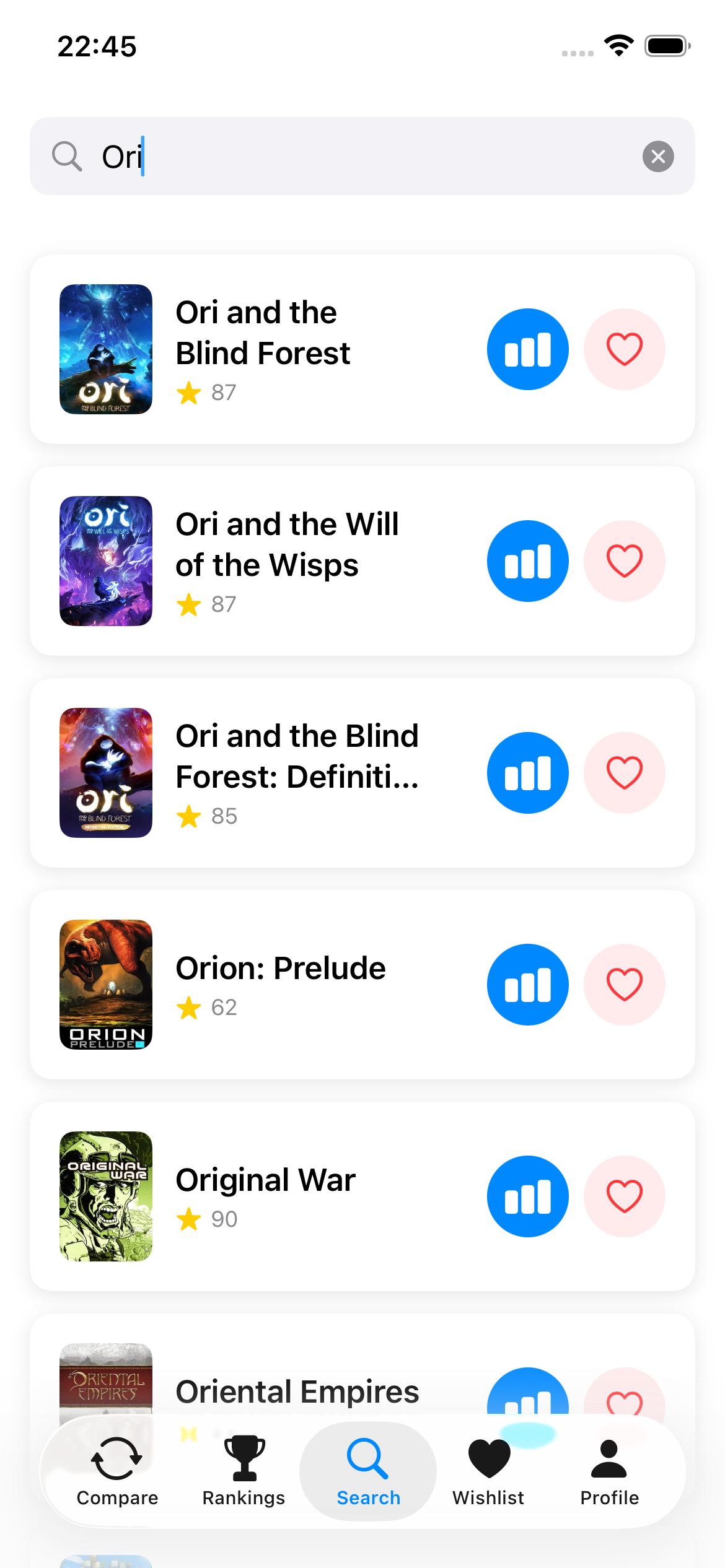 Search results — find any game from thousands of titles